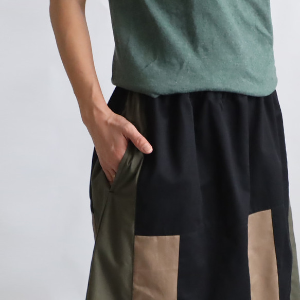 初夏ＳＡＬＥ　８０cm丈　愉快なスカート　パッチワーク　ギャザー　スカート　チノコットン×ベビーキャンバス　Y07G 8枚目の画像