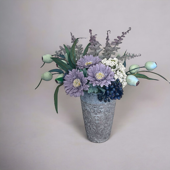母の日　アーティフィシャルフラワー　造花　くすみ系　ガーベラ　アンティーク風　シャビー　ガーベラアレンジ　フラワーギフト 6枚目の画像