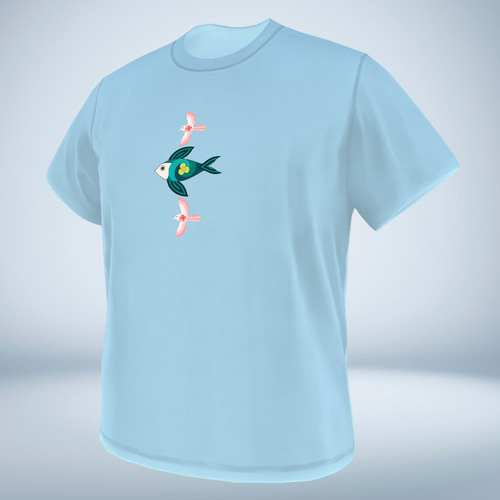 青色の魚イラストTシャツ 青色の魚イラストTシャツ