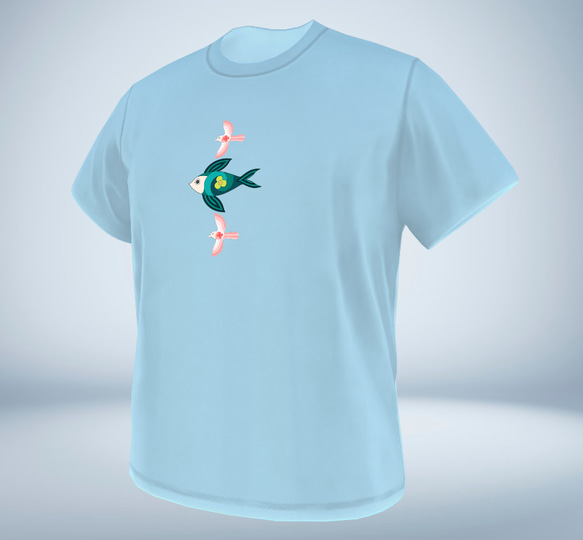 お魚さんと鳥さんのイラストTシャツ 2枚目の画像