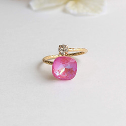 蓮花粉紅喜悅 | 方形優質水晶民俗戒指 | 春天可愛，美麗，閃閃發光 第4張的照片
