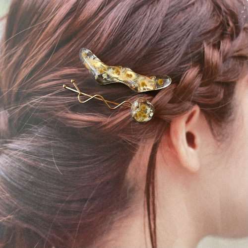 ☆*:.。. ヘアクリップ ♡ ミモザ .。.:*☆ ミモザ ヘアクリップset ヘアクリップ・バナナクリップ Blue