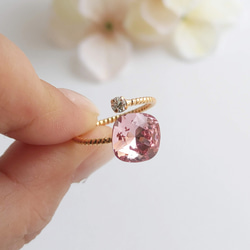 櫻花粉A | 方形高品質水晶民間戒指 | 春天可愛，美麗，閃閃發光 第2張的照片
