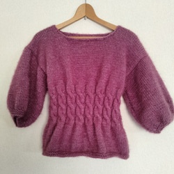 【1日後発送】フェミニンセーター／若紫色の七分袖手編セーター 8枚目の画像