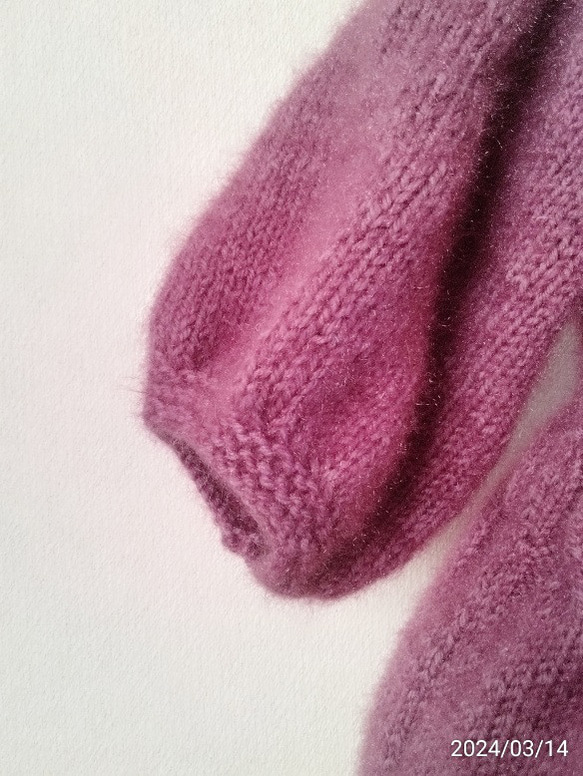 【1日後発送】フェミニンセーター／若紫色の七分袖手編セーター 6枚目の画像