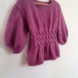 【1日後発送】フェミニンセーター／若紫色の七分袖手編セーター 7枚目の画像