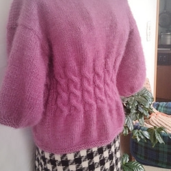 【1日後発送】フェミニンセーター／若紫色の七分袖手編セーター 3枚目の画像