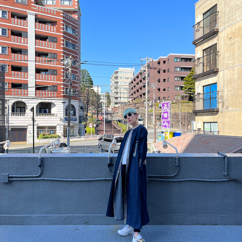 大島紬パッチワーク デニムアトリエローブ 着物リメイク コート SAICO