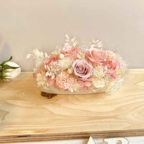 プリザーブドフラワーアレンジメント ラブリーホワイトピンク 横長