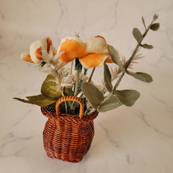パンジー　篭アレンジ　イエロー　正絹　産地直送の布の花屋さん　 3枚目の画像