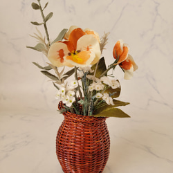 パンジー　篭アレンジ　イエロー　正絹　産地直送の布の花屋さん　 1枚目の画像