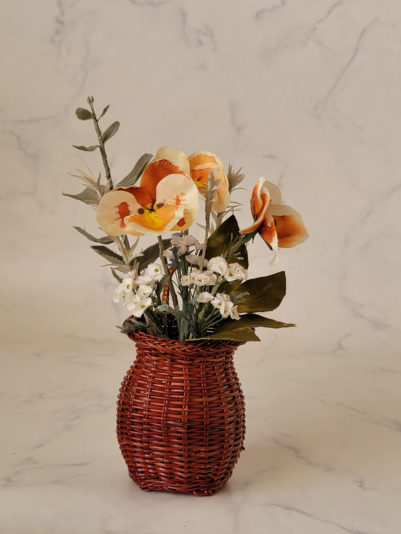 パンジー　篭アレンジ　イエロー　正絹　産地直送の布の花屋さん　 6枚目の画像