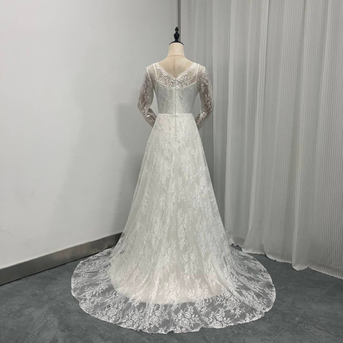 送料無料！ウエディングドレス 花嫁 アイボリー レース エレガント