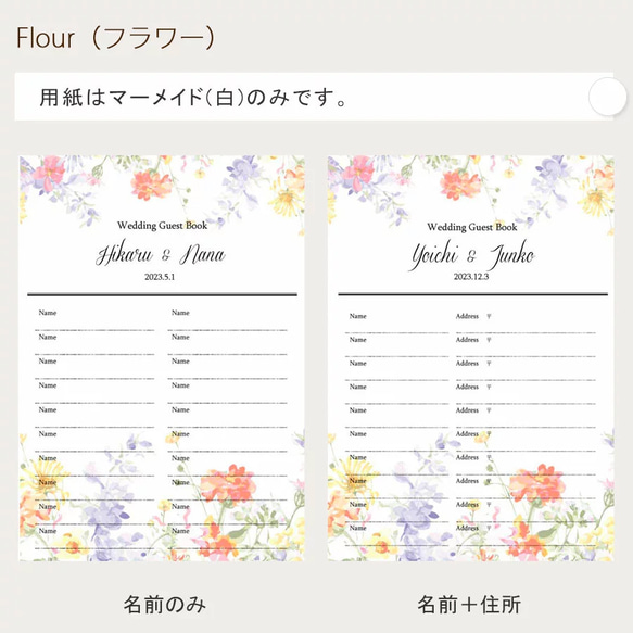 芳名帳　セミオーダー　ゲストブック　名入れ無料　用紙のみ　名前のみ　名前＋住所　A4　10枚セット　結婚式　 13枚目の画像