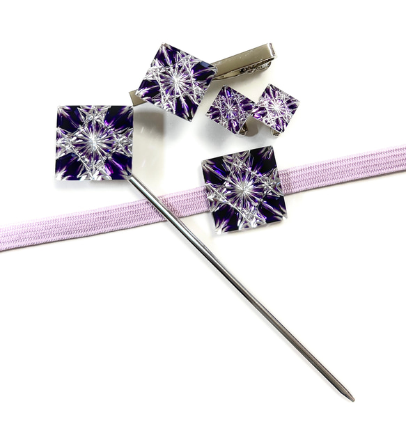 「吉祥・極楽」東京切子カフスボタン　瑞雲　ブルー 反射加工 吉祥