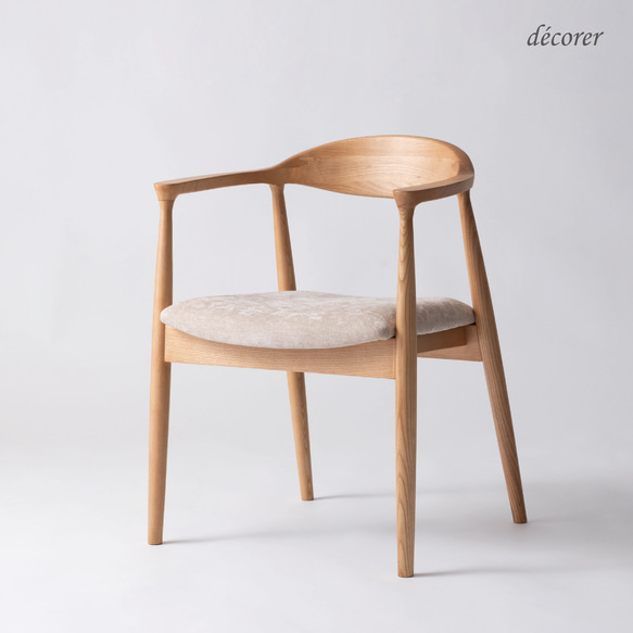 アッシュ材のアームチェア 【 ナチュラル : 座面2色 】北欧 スタイル 木製 無垢 ダイニング デスク チェア 椅子 ナチュラル 本体 座面 木製 ダイニング チェア 椅子 の場合 ライトグレー ベージュ ↓↓↓ の商品ページはこちら シンプル