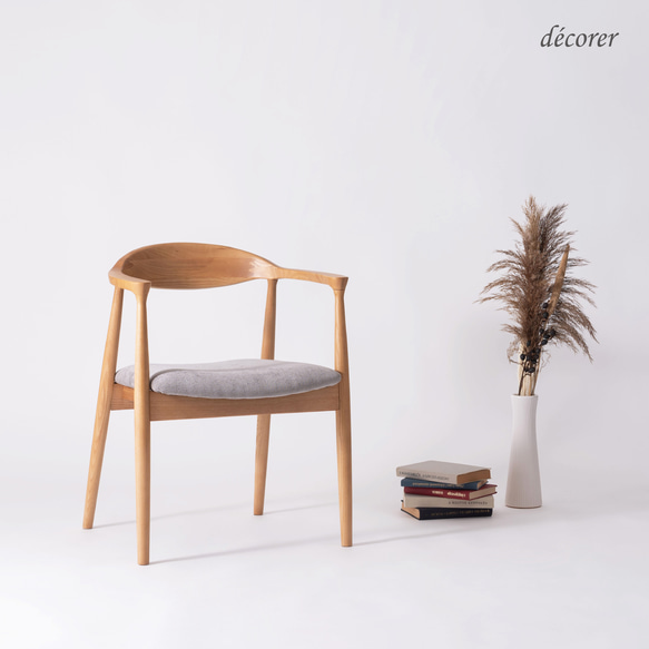 アッシュ材のアームチェア 【 ナチュラル : 座面2色 】北欧 スタイル 木製 無垢 ダイニング デスク チェア 椅子 ナチュラル 本体 座面 木製 ダイニング チェア 椅子 の場合 ライトグレー ベージュ ↓↓↓ の商品ページはこちら シンプル