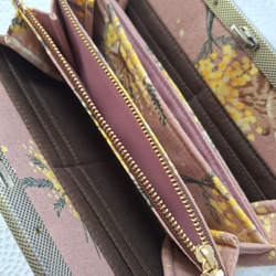 『猫のお財布』ミモザ♡可愛い猫さんの　長財布　直線口金　ピンク系 3枚目の画像