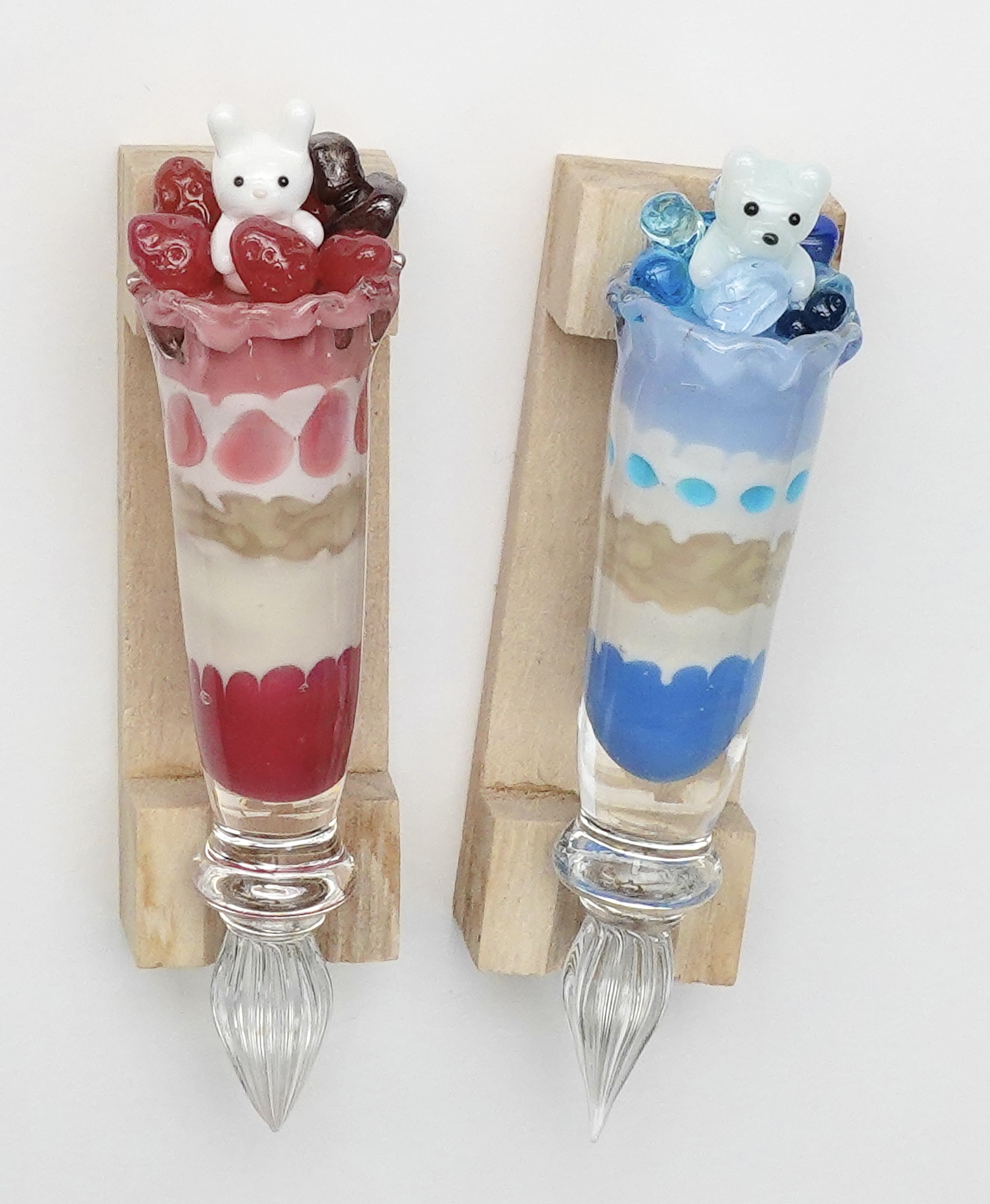 小島実 作家もの ガラスペン イチゴプリンパフェ インク付き ミノル硝子工房 小島実 作家もの ガラスペン イチゴプリンパフェ インク付き