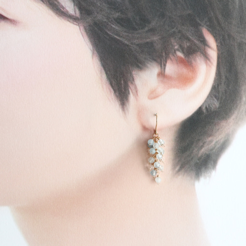 14kgf アクアマリン オリジナルデザイン ぶどう ピアス *イヤリング可 