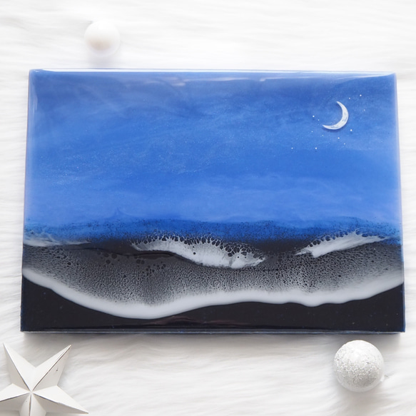 月夜の海 03（30×21cm）海レジン オーシャンアート レジンアート 8枚目の画像