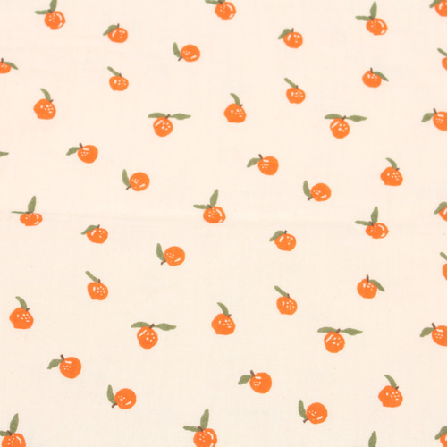 韓国製 大幅 果物柄 みかん柄 マンダリン 生地 コットン100％ ダブル