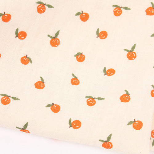 韓国製 大幅 果物柄 みかん柄 マンダリン 生地 コットン100％ ダブル