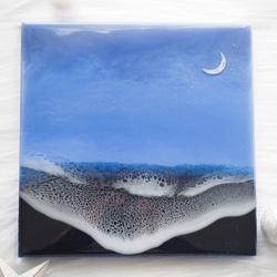 月夜の海 02（23×23cm）海レジン オーシャンアート レジンアート 8枚目の画像