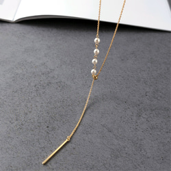 スライド式］パールラインY字ロングネックレス＊ ラリエット／シンプル