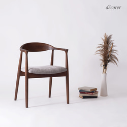 *家具ランキング１位獲得*アッシュ材のアームチェア 【 ブラウン : 座面2色 】木製 無垢 肘付き 曲線美アーム 11枚目の画像