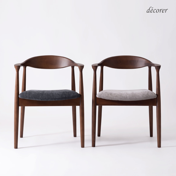 *家具ランキング１位獲得*アッシュ材のアームチェア 【 ブラウン : 座面2色 】木製 無垢 肘付き 曲線美アーム 4枚目の画像