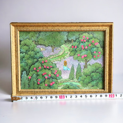 【原画】「森の花園」ペン画　自然の緑と花畑の風景画 4枚目の画像