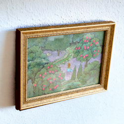 【原画】「森の花園」ペン画　自然の緑と花畑の風景画 3枚目の画像