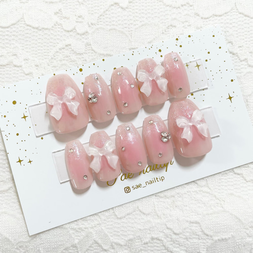 チークリボンネイルチップ ネイルチップ（つけ爪） SAEネイルチップ  