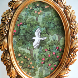 【原画】「楽園を飛ぶ鳥」ペン画　鳥と森の風景画　 3枚目の画像