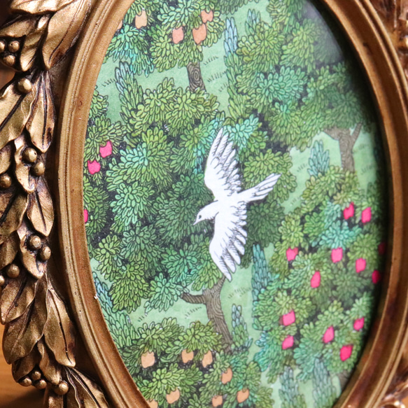 【原画】「楽園を飛ぶ鳥」ペン画　鳥と森の風景画　 6枚目の画像