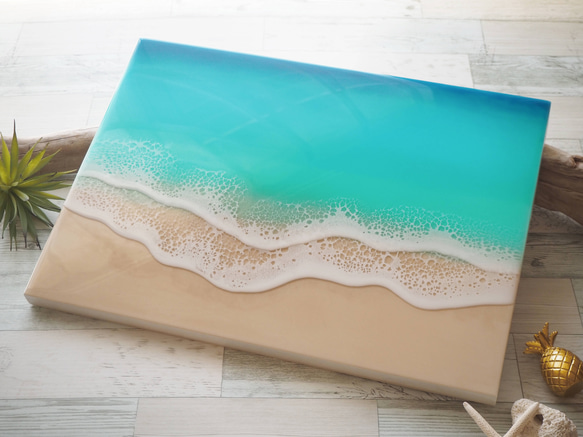 【アウトレット40%OFF】波の戯れ（45×33cm）海レジン オーシャンアート レジンアート 1枚目の画像