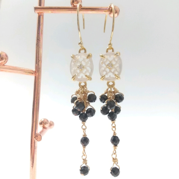 【silver925&14kgf】blackspinel pierce/earing 1枚目の画像