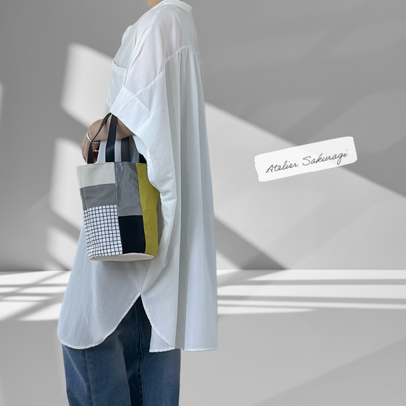 〈一点もの〉cut cloth bag バケツトート/yellow & silver No.3 2枚目の画像