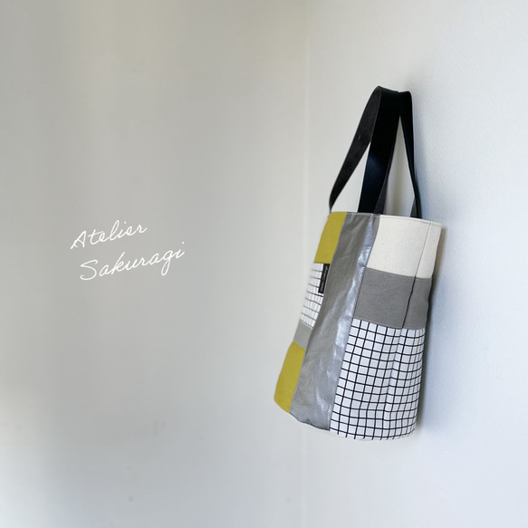 〈一点もの〉cut cloth bag バケツトート/yellow & silver No.3 3枚目の画像
