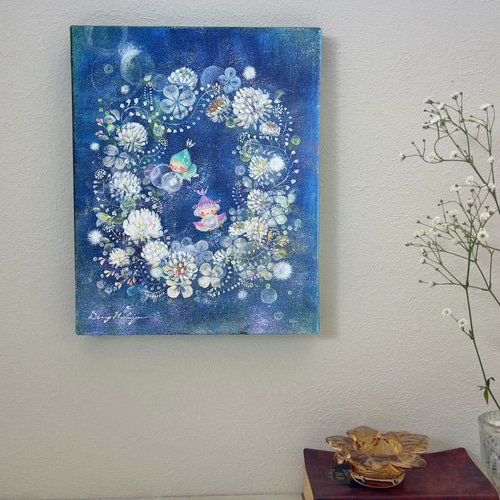 夜明けのシロツメグサ 【原画/F3キャンバス/アクリル画 夜明けのシロツメグサ 【原画/F3キャンバス/アクリル画