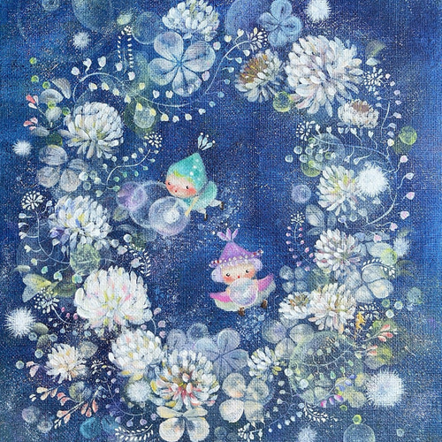 夜明けのシロツメグサ 【原画/F3キャンバス/アクリル画 夜明けのシロツメグサ 【原画/F3キャンバス/アクリル画