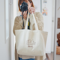 お名前入り ８種類の動物から選べるワンカラー刺繍　トートバッグ　マザーズバッグ　保育園バッグ　名入れ　刺繍 お名前刺 2枚目の画像