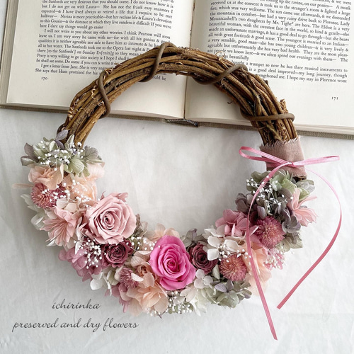 母の日にも アジサイとローズのハーフリース〜ニュアンスピンク  