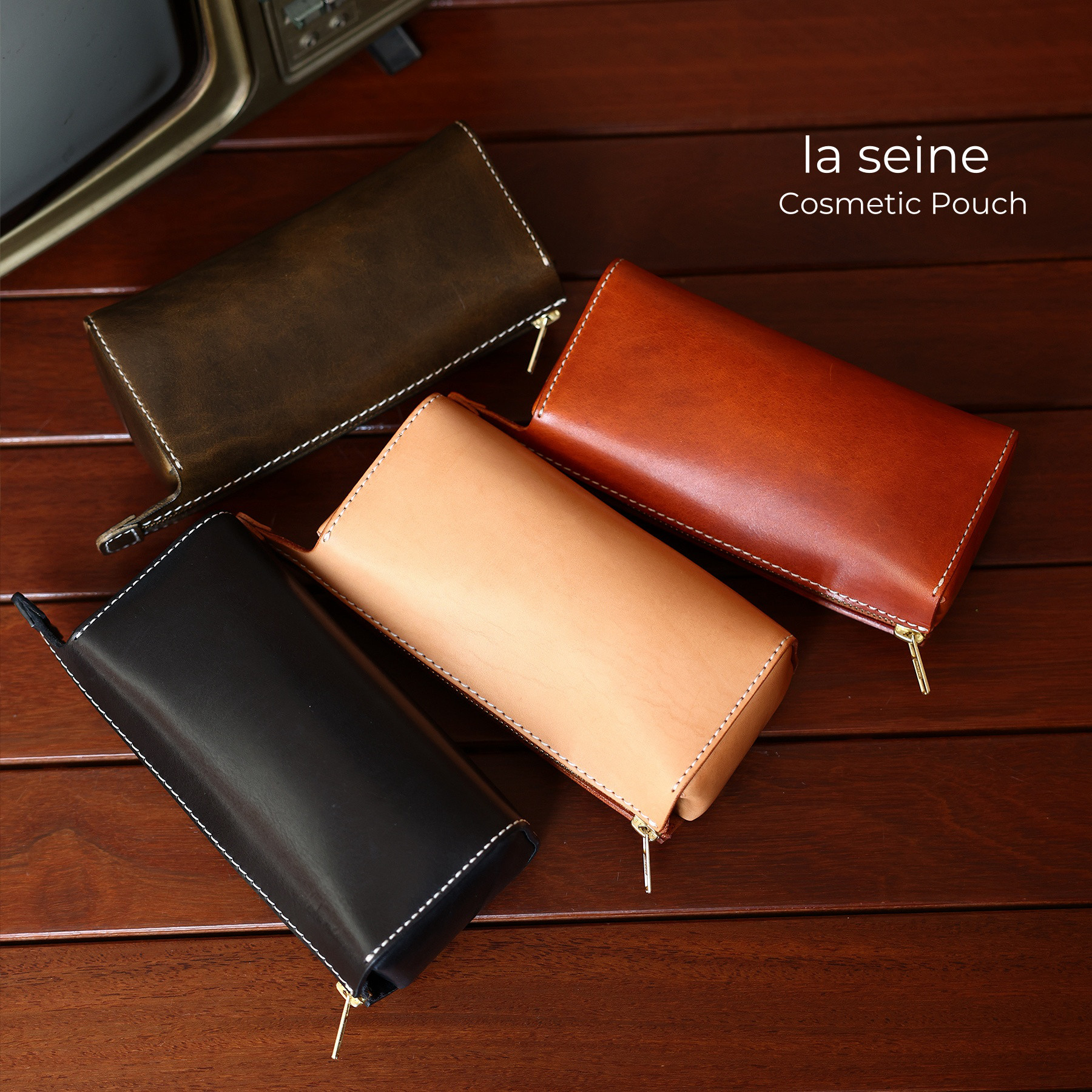 本革コスメティックバッグ　名入れ対応　化粧ポーチ メイクポーチ　コスメポーチ 化粧品入れ 収納ポーチ  旅行ポーチ