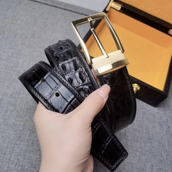 クロコダイルレザー 一枚革 ワニ革 メンズベルト レザーベルト 金具付き ピンタイプ 巾38ｍm サイズ調整可能 4枚目の画像