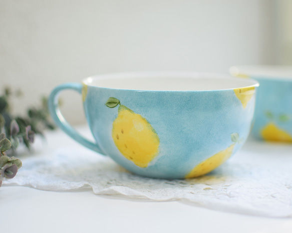 レモン×ブルーのスープカップ（単品） 1枚目の画像