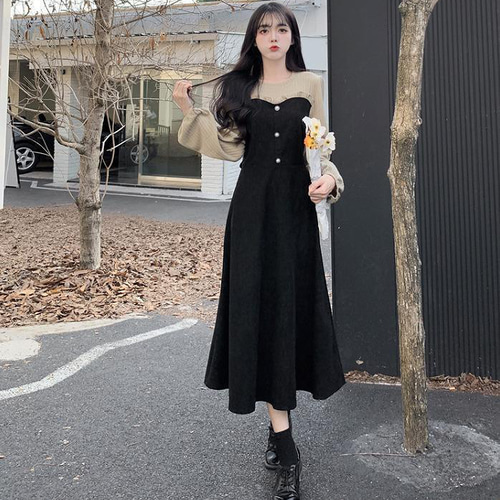 即納】大きいサイズ レディース 秋 冬 ワンピース 重ね着風 新品 即納】大きいサイズ レディース 秋 冬 ワンピース 重ね着風 新品