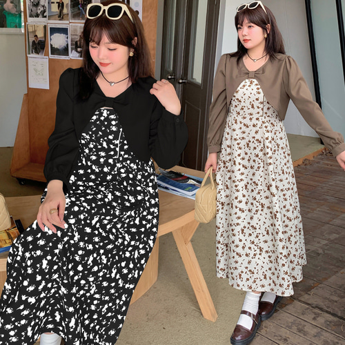 春新作 XL~5XL 花柄ワンピースショートコートセット 大きい