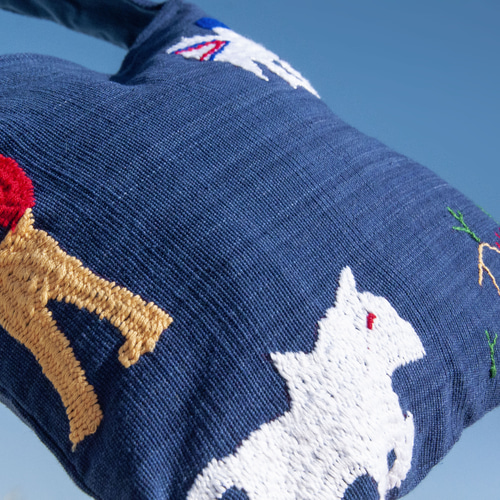 手縫い純綿サイドバックパック、刺繍ハンドバッグ、手刺繍